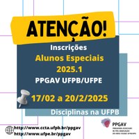 Inscrições de Alunos Especiais - Período 2025.1